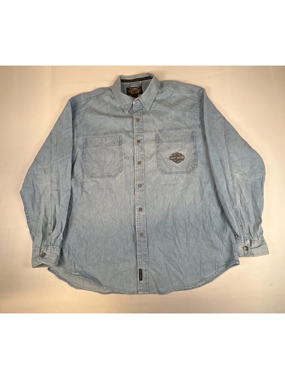 Harley-Davidson Men XXL Blue Denim Long Sleeve Button Down Shirt